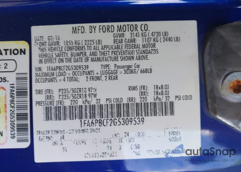 2016 Ford Mustang Gt z USA, uszkodzony, nr VIN 1FA6P8CF2G5309539